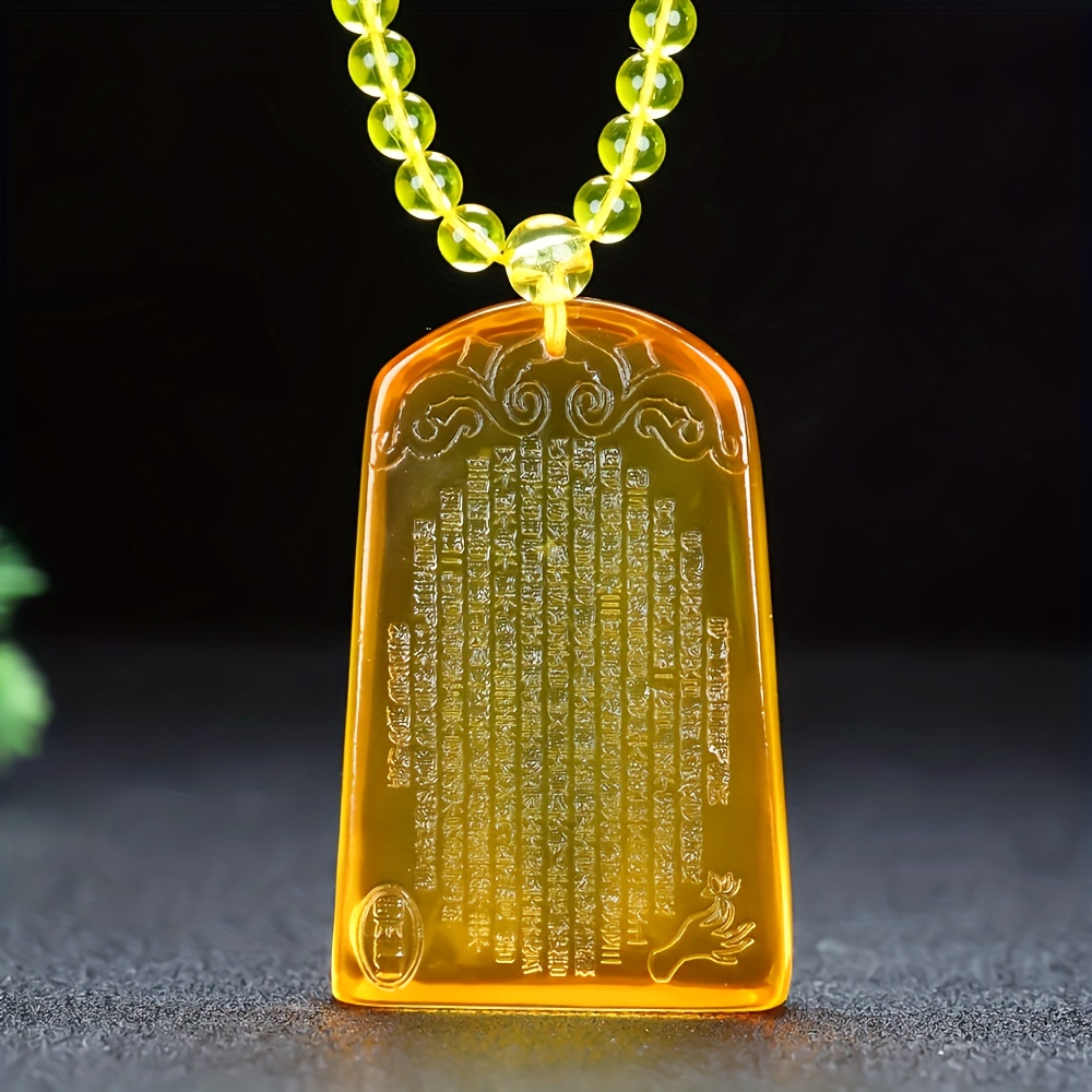 Unisex Amber Carved Pendant Necklace, Couple's Set